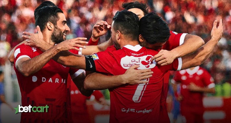 جشن گل بازیکنان پرسپولیس در مسابقات لیگ برتر ایران